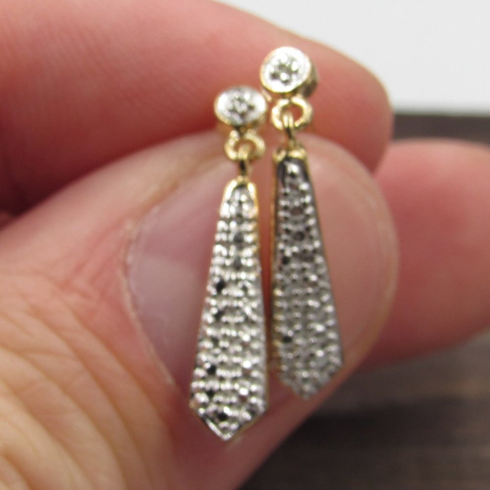Sterling Silver Simple Diamond Dangle Earrings - image 1